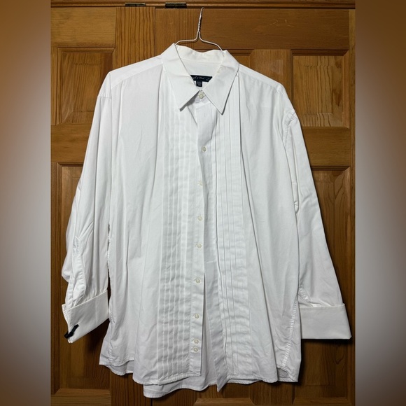 Joseph & Feiss White Pleated Cotton Tuxedo Dress Shirt Men Size 18 32/33 - Picture 1 of 4